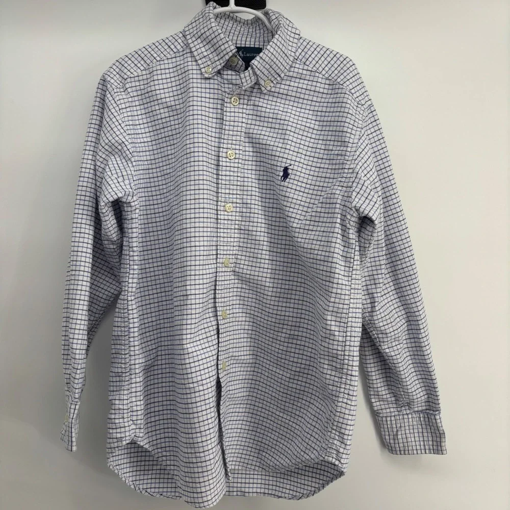 Ralph Lauren Button Down Kids Size 10 Blue White Tattersall Check‎ Shirt
